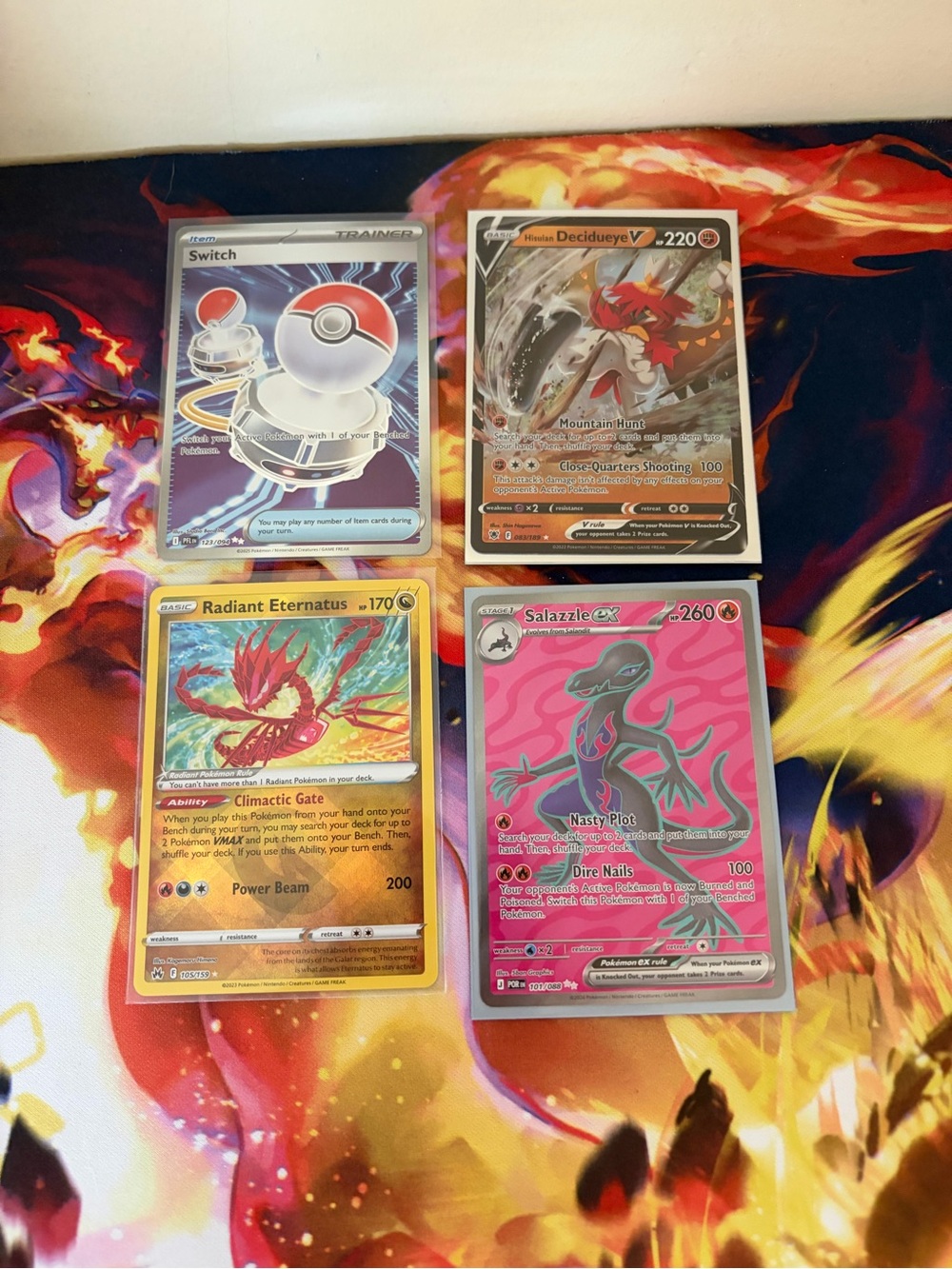 Pokémon Card Lot - Radiant Eternatus, Decidueye V, Salazzle GX + Switch